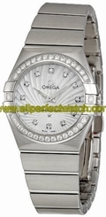 Omega Watches : 123.15.27.60.55.002 27mm Constellation Brushed Quartz White Mother Of Pearl Dial Stainless Steel Case, Diamonds On Bezel And Hour Indices With Stainless Steel Bracelet Women Watch
