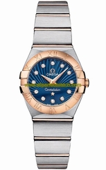 Omega Watches : 123.20.24.60.53.001 Quartz Diamond Hour Indexes Dial 18k Rose Gold Bezel Stainless Steel and 18k Rose Gold Bracelet Women Watch