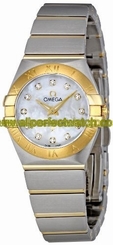 Omega Watches : 123.20.24.60.55.002 24mm Constellation Brushed Quartz White Mother Of Pearl Dial Yellow Gold Case, Diamonds On Hour Indices With Yellow Gold And Stainless Steel Bracelet Women Watch