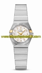 Omega Watches : 123.20.24.60.55.006 Quartz White Mother Pearl Diamond Dial 18k Yellow Gold and Stainless Steel Case Stainless Steel Women Watch