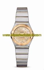 Omega Watches : 123.20.24.60.57.001 Quartz Champagne Mother of Pearl Diamond Dial 18k Yellow Gold Bezel 18k Yellow Gold and Stainless Steel Bracelet Women Watch