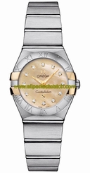 Omega Watches : 123.20.24.60.57.002 Quartz Champagne Mother of Pearl Diamond Dial 18k Yellow Gold and Stainless Steel Bezel Stainless Steel Bracelet Women Watch