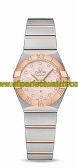 Omega Watches : 123.20.24.60.57.003 Quartz Pink Mother of Pearl Diamond Dial 18k Rose Gold and Stainless Steel Women Watch
