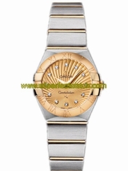 Omega Watches : 123.20.24.60.58.001 24mm Constellation Brushed Quartz Champagne Gold Dial Case, Diamonds On Hour Indices With Yellow Gold And Stainless Steel Bracelet Women Watch