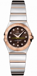 Omega Watches : 123.20.24.60.63.002 24mm Constellation Polished Quartz Brown Dial Rose Gold Case, Diamonds With Rose Gold And Stainless Steel Bracelet Women Watch