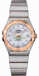 Omega Watches : 123.20.27.20.55.001 27mm Automatic Chronometer White Mother Of Pearl Dial Steel Gold Case, Diamonds With Steel Gold And Stainless Steel Bracelet Women Watch