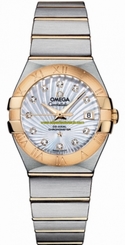 Omega Watches : 123.20.27.20.55.002 27mm Constellation Automatic Brushed Chronometer White Mother Of Pearl Dial Yellow Gold Case, Diamonds On Hour Indices With Yellow Gold And Stainless Steel Bracelet Women Watch
