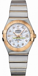 Omega Watches : 123.20.27.20.55.003 27mm Automatic Brushed Chronometer White Mother Of Pearl Dial Yellow Gold Case, Diamonds On Hour Indices With Yellow Gold And Stainless Steel Bracelet Women Watch