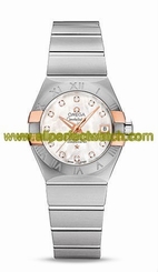 Omega Watches : 123.20.27.20.55.004 Automatic White Mother of Pearl Diamond Dial 18k Rose Gold and Stainless Steel Case Stainless Steel Bracelet Women Watch