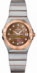 Omega Watches : 123.20.27.20.57.001 27mm Automatic Brushed Chronometer Brown Dial Rose Gold Case, Diamonds On Hour Indices With Rose Gold And Stainless Steel Bracelet Women Watch