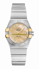 Omega Watches : 123.20.27.20.57.003 Automatic Chronometer Champagne Mother of Pearl Diamond Dial Date 18k Yellow Gold and Stainless Steel Case Stainless Steel Bracelet Women Watch