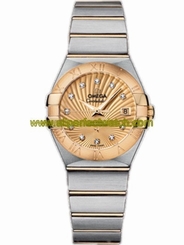 Omega Watches : 123.20.27.20.58.001 27mm Automatic Chronometer Constellation Brushed Yellow Gold Dial And Case, Diamonds On Hour Bezel With Yellow Gold And Stainless Steel Bracelet Women Watch