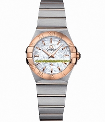 Omega Watches : 123.20.27.60.05.001 27mm Constellation Brushed Quartz White Mother Of Pearl Dial Rose Gold Case With Rose Gold And Stainless Steel Bracelet Women Watch