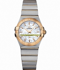 Omega Watches : 123.20.27.60.05.002 27mm Constellation Brushed Quartz White Mother Of Pearl Dial Yellow Gold Case With Yellow Gold And Stainless Steel Bracelet Women Watch