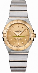 Omega Watches : 123.20.27.60.08.001 27mm Constellation Brushed Quartz Yellow Gold Dial And Case With Yellow Gold And Stainless Steel Bracelet Women Watch