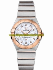 Omega Watches : 123.20.27.60.55.001 27mm Constellation Polished Quartz White Mother Of Pearl Dial Rose Gold Case Diamonds On Hour Indices With Rose Gold And Stainless Steel Bracelet Women Watch