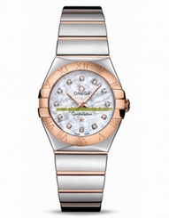 Omega Watches : 123.20.27.60.55.003 27mm Constellation Polished Quartz White Mother Of Pearl Dial Rose Gold Case, Diamonds With Rose Gold And Stainless Steel Bracelet Women Watch