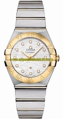 Omega Watches : 123.20.27.60.55.005 Quartz White Mother of Pearl Diamond Dial 18k Yellow Gold Bezel 18k Yellow Gold and Stainless Steel Bracelet Women Watch