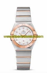 Omega Watches : 123.20.27.60.55.006 Quartz White Mother of Pearl Diamond Dial 18k Rose Gold Bezel 18k Rose Gold and Stainless Steel Women Watch