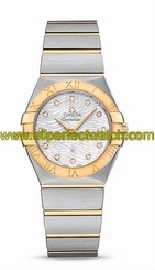 Omega Watches : 123.20.27.60.55.008 Quartz White Mother of Pearl Diamond Dial 18k Yellow Gold Case 18k Yellow Gold and Stainless Steel Bracelet Women Watch
