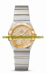 Omega Watches : 123.20.27.60.57.001 Quartz Champagne Mother of Pearl Diamond Dial 18k Yellow Gold and Stainless Steel Women Watch