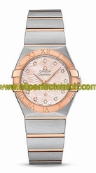 Omega Watches : 123.20.27.60.57.004 Quartz Pink Mother of Pearl Diamond Dial 18k Rose Gold and Stainless Steel Women Watch
