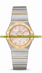 Omega Watches : 123.20.27.60.57.005 Quartz Pink Mother of Pearl Diamond Dial 18k Yellow Gold and Stainless Steel Women Watch