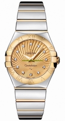 Omega Watches : 123.20.27.60.58.002 27mm Constellation Polished Quartz Yellow Gold And Case, Diamonds With Yellow Gold And Stainless Steel Bracelet Women Watch