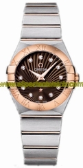 Omega Watches : 123.20.27.60.63.001 27mm Constellation Brushed Quartz Brown Dial Rose Gold Case, Diamonds With Rose Gold And Stainless Steel Bracelet Women Watch