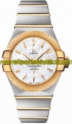 Omega Watches : 123.20.31.20.05.002 31mm Automatic Brushed Chronometer White Mother Of Pearl Dial Yellow Gold Case With Yellow Gold And Stainless Steel Bracelet Women Watch