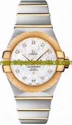 Omega Watches : 123.20.31.20.55.002 31mm Automatic Brushed Chronometer White Mother Of Pearl Dial Yellow Gold Case, Diamonds With Yellow Gold And Stainless Steel Bracelet Women Watch