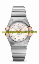 Omega Watches : 123.20.31.20.55.003 Automatic Chronometer White Mother of Pearl Diamond Dial 18k Rose Gold and Stainless Steel Case Stainless Steel Bracelet (31mm) Women Watch