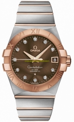 Omega Watches : 123.20.38.21.63.001 38mm Automatic Chronometer Brown Dial Rose Gold Case, Diamonds With Rose Gold And Stainless Steel Bracelet Men Watch
