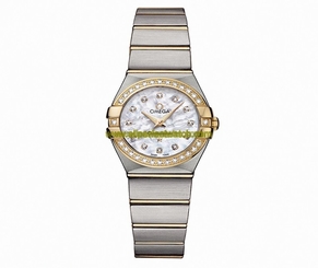 Omega Watches : 123.25.24.60.55.003 24mm Constellation Brushed Quartz White Mother Of Pearl Dial Yellow Gold Case, Diamonds With Yellow Gold And Stainless Steel Bracelet Women Watch
