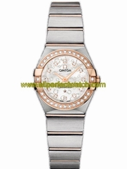 Omega Watches : 123.25.24.60.55.009 24mm Constellation Brushed Quartz White Mother Of Pearl Dial Rose Gold Case, Diamonds With Rose Gold And Stainless Steel Bracelet Women Watch