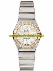 Omega Watches : 123.25.24.60.55.010 24mm Constellation Brushed Quartz White Mother Of Pearl Dial Yellow Gold Case, Diamonds With Yellow Gold And Stainless Steel Bracelet Women Watch
