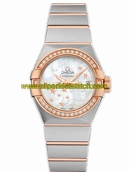 Omega Watches : 123.25.27.20.05.002 27mm Automatic Brushed Chronometer White Mother Of Pearl Dial Rose Gold Case, Diamonds With Rose Gold And Stainless Steel Bracelet Women Watch