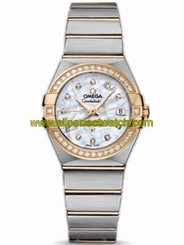 Omega Watches : 123.25.27.20.55.003 27mm Constellation Brushed Chronometer White Mother Of Pearl Dial Yellow Gold Case, Diamonds With Yellow Gold And Stainless Steel Bracelet Women Watch