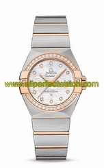 Omega Watches : 123.25.27.20.55.006 Automatic White Mother of Pearl Diamond Dial Date Diamond Bezel 18k Rose Gold and Stainless Steel Women Watch