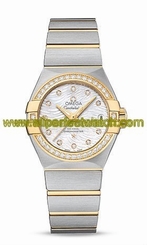 Omega Watches : 123.25.27.20.55.007 Automatic White Mother of Pearl Diamond Dial Date Diamond Bezel 18k Yellow Gold and Stainless Steel Women Watch