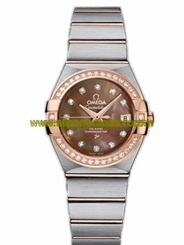 Omega Watches : 123.25.27.20.57.001 27mm Constellation Brushed Chronometer Brown Mother Of Pearl Dial Rose Gold Case, Diamonds With Stainless Steel Bracelet Women Watch