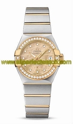 Omega Watches : 123.25.27.20.57.002 Automatic Champagne Mother of Pearl Diamond Dial Date Diamond Bezel 18k Yellow Gold and Stainless Steel Women Watch