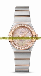 Omega Watches : 123.25.27.20.57.003 Automatic Mother of Pearl Diamond Dial Diamond Bezel 18k Rose Gold and Stainless Steel Women Watch