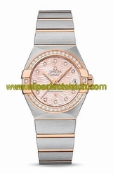 Omega Watches : 123.25.27.20.57.004 Automatic Pink Mother of Pearl Diamond Dial Diamond Bezel 18k Rose Gold and Stainless Steel Women Watch