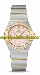 Omega Watches : 123.25.27.20.57.005 Automatic Pink Mother of Pearl Diamond Dial Date Diamond Bezel 18k Yellow Gold and Stainless Steel Women Watch
