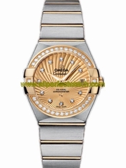 Omega Watches : 123.25.27.20.58.001 27mm Constellation Brushed Chronometer Champagne Gold Dial Yellow Gold Case, Diamonds With Yellow Gold And Stainless Steel Bracelet Women Watch