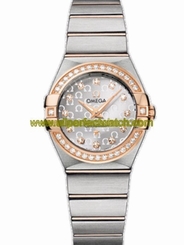 Omega Watches : 123.25.27.60.52.001 27mm Constellation Brushed Quartz Silver Dial Rose Gold Case, Diamonds With Rose Gold And Stainless Steel Bracelet Women Watch