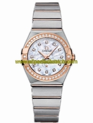 Omega Watches : 123.25.27.60.55.001 27mm Constellation Brushed Quartz White Mother Of Pearl Dial Rose Gold Case, Diamonds With Rose Gold And Stainless Steel Bracelet Women Watch