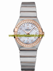 Omega Watches : 123.25.27.60.55.002 27mm Constellation Brushed Quartz White Mother Of Pearl Dial Rose Gold Case, Diamonds With Rose Gold And Stainless Steel Bracelet Women Watch