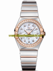 Omega Watches : 123.25.27.60.55.005 27mm Constellation Polished Quartz White Mother Of Pearl Dial Rose Gold Case, Diamonds With Rose Gold And Stainless Steel Bracelet Women Watch